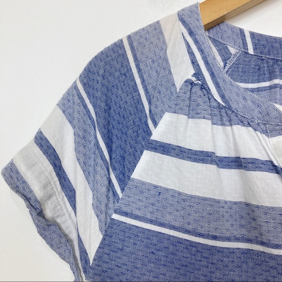 GH BASS striped short sleeve blouse too shirt tee blue white classic preppy - Picture 4 of 7